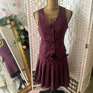 Burgundy Pinstripe Skirt and Top Set - Retro Stage